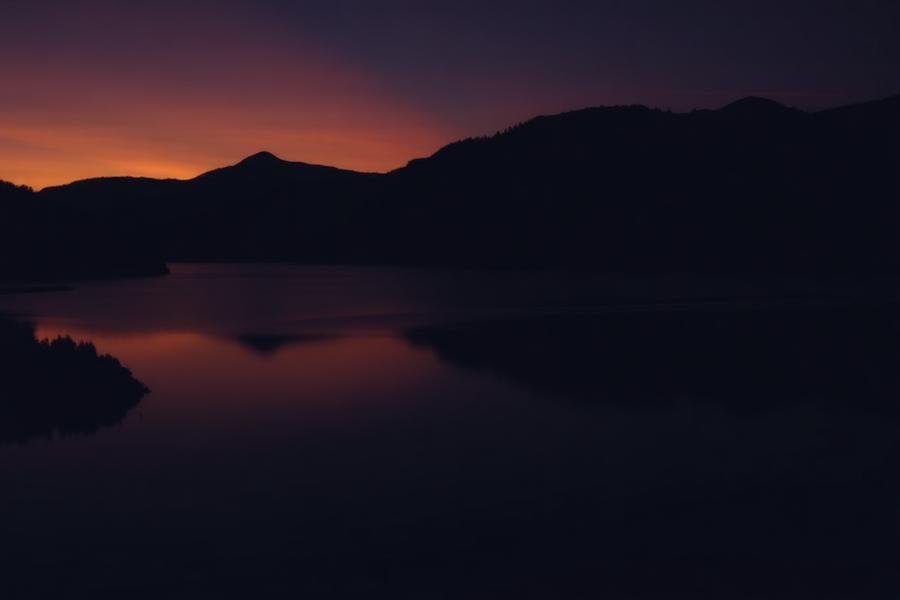 Dark sunset lake photo enhanced